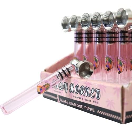 Honeypuff Premium Glass Smoke Pipe With Clear Handle 93MM Metal Tobacco Hand Spoon Herb Pipe With Metal Bowl Smoking Accessories