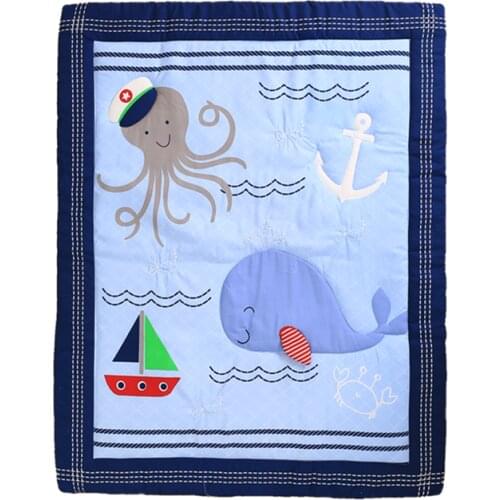 New Brand Baby Cuna Quilt for Boy Crib Bedding Set Happy O9cean Crib Bumper Set 7Pcs Baby Quilt Bumper Skirt Mattress Cover