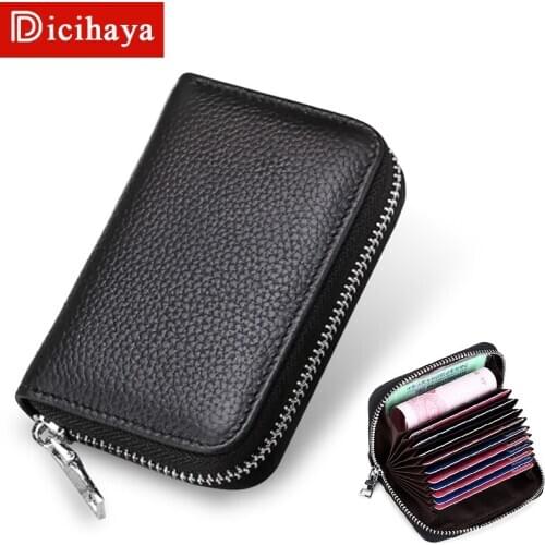 DICIHAYA Unisex Women Business Card Holder Red Black Blue Pink Purple Card Wallet Zipper Bank/ID/Credit Card Holder Wallet Short