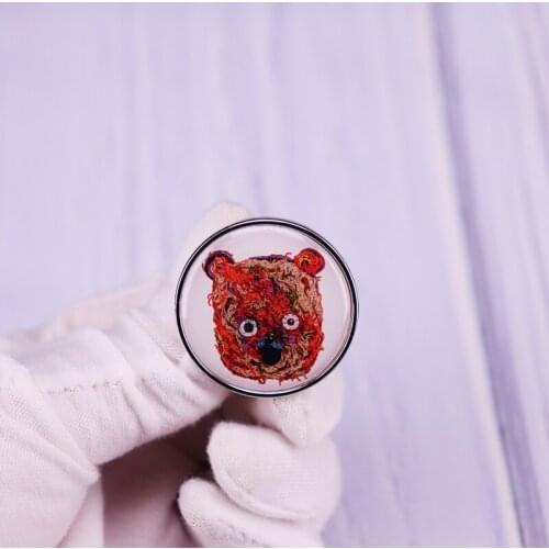 Colorful Bear Head Pin Animal Art Brooch Novelty button Badge