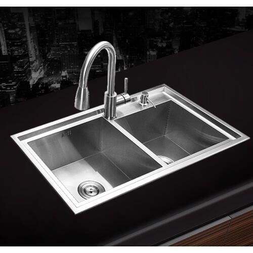 780*430*220mm) 304 Stainless steel undermount Hand-made Kitchen Sink + Faucet + Strainer Set & Rinse Basket& Soap Dispenser