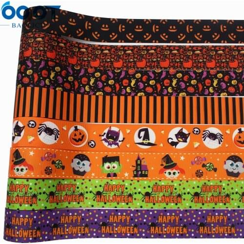 L-20904-925,38mm 10yards Halloween series Cartoon grosgrain ribbons,bow cap accessories Halloween party Gift wrap DIY handmade