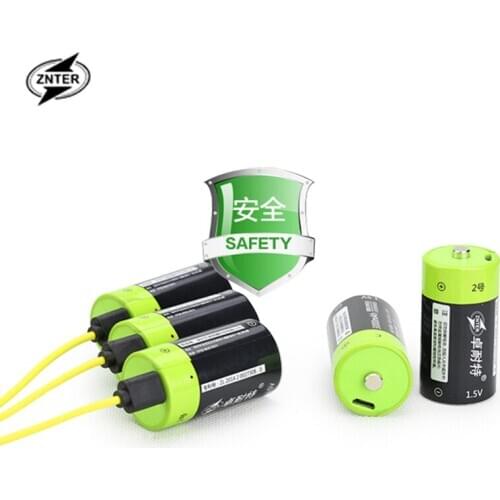 ZNTER2pcs 1.5v Lithium li-polymer 3000mAh C size rechargeable battery USB C type Li-ion powerful battery + USB charging cable
