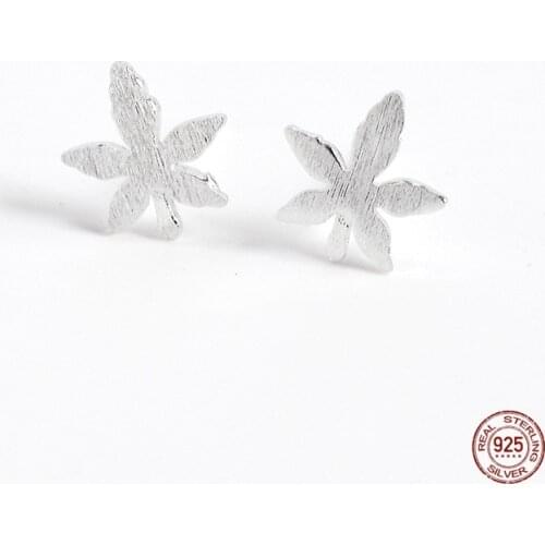LKO Fashion Trendy Maple Leaf Earrings 925 Sterling Silver Coconut Tree Leaves Stud Earring Women Men Gift Jewelry Accessories