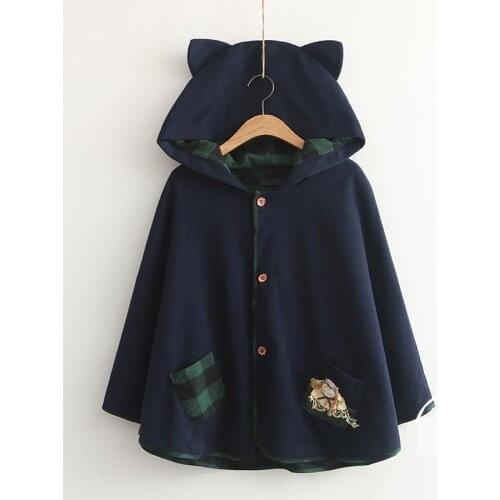 Lovely Cat Ear Hooded Coats With Ears Loose Warm Winter Girls Sweet Lolita Cloak Harajuku Style Student Clothes Kawaii Pullovers