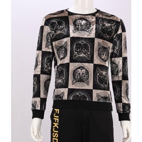 FanZhuan Free Shipping New Male mens casual Long-sleeved Sweatshirt Hooded Round Neck Autumn Animal Pattern Print top Bottoming