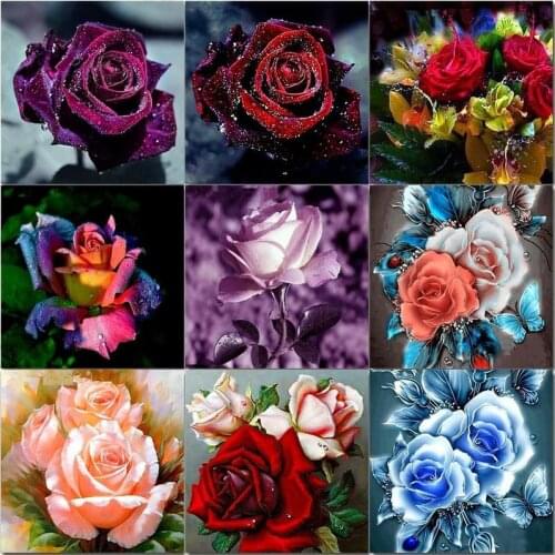 CHENISTORY DIY Painting By Numbers Colour Rose Flower Kits Drawing On Canvas 40x50cm Frame HandPainted Paintings Art Gift Home D