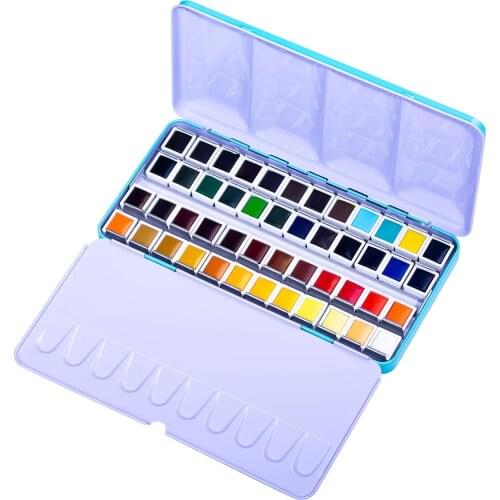 Superior High Quality12/24/36/48 Colors Solid Watercolor Paints Set Tin box Water color Pigment for Art Supplies