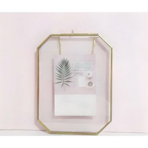 Wall Hanging Brass Glass Artwork Photo Picture Display Frame Holder Geometric Ornament Plants Floral Specimen Clip Modern Decor