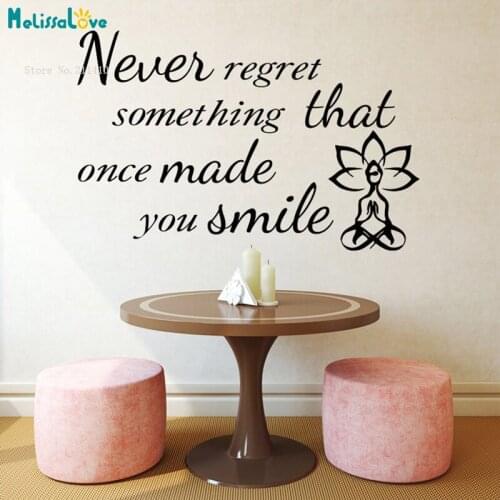 Never Regret Your Smile Decal Vinyl Quote Wall Decals Home Decor Art Murals Yoga Bedroom Window Murals Removable YT5713