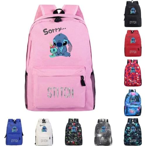 2021 New Stitch Solid Color Cute Cartoon Anime Printing Student School Backpack Wild Backpack Creative Travel Student School Bag