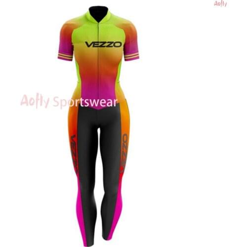 2022 New Vezzo Womens Cycling Jumpsuit Short Sleeve Long Pants Female Bike Clothes Little Monkey For Cyclist Summer Equipment
