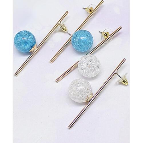 New Simple Acrylic White Blue Beads Long Stick Metal Stud Earrings for Women Fashion Jewelry Earrings Party Gifts