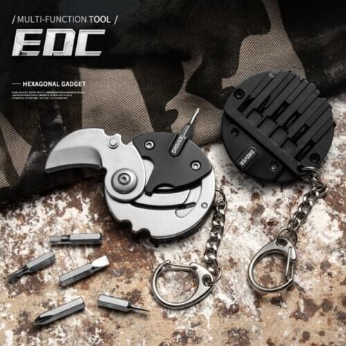 1PCS Mini Coin Pocket Knife Self Defence Outdoor Camping Hunting Folding Knives Keychain Pendant Multifunctional Screw Tool