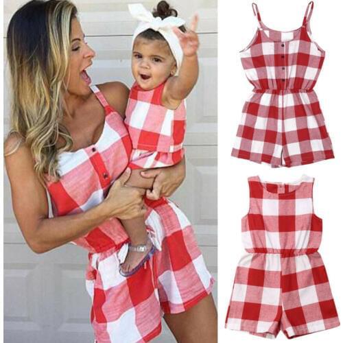 Mother Daughter Family Matching Outfits Clothes Plaid Parent-child Dress Baby Girls Mom Romper Fashion Summer Women Kids Costume