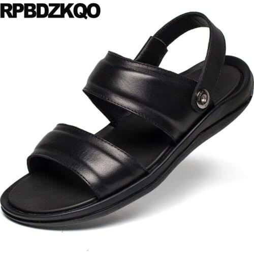 Open Toe Beach Waterproof Flat Brown Designer Black Slides Men Sandals Leather Summer 2021 Fashion Outdoor Water Slippers Shoes
