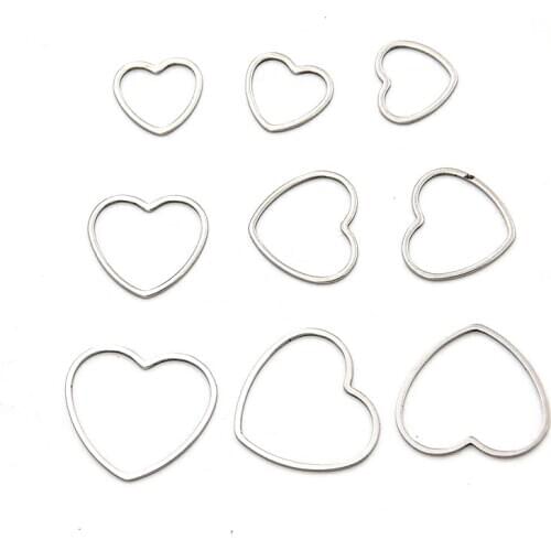 20Pcs 3 Size Heart charm stainless steel pendant open frame hollow out pressure molding frame DIY jewelry making
