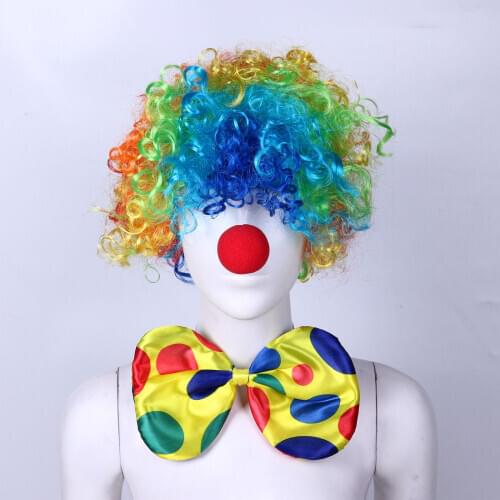 Rainbow Clown Costume Wig Red Sponge Nose Dots Bow Tie White Glove Clown Set for Costume Props Pretend Play Halloween costumes