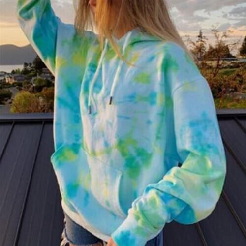 S-5XL Oversize Hoodies Women 2020 Women Casual Autumn Long Sleeve Tie Dye Pocket Loose Hoodies Sweatshirts Top Pullover Plus Siz