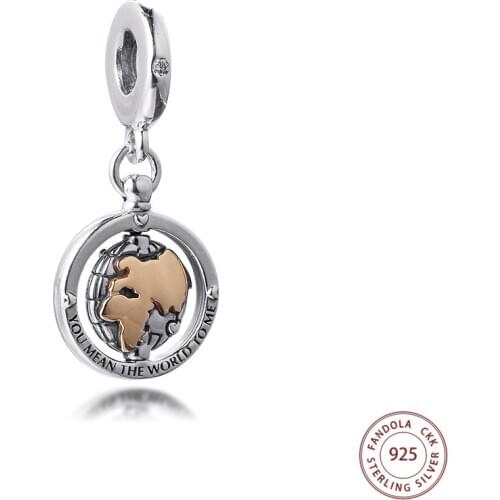 Spinning World Dangle Charms Fits Original Pandora Bracelet 925 Sterling Silver Beads DIY Jewelry Making Valentines Day 2021