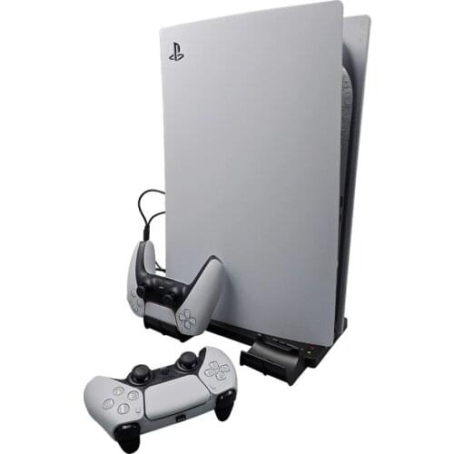 LED PS5 USB Vertical Stand with Dual Controller Charger Dock Charging Station + 4 Type C Adapter for PS5 Digital Edition Console