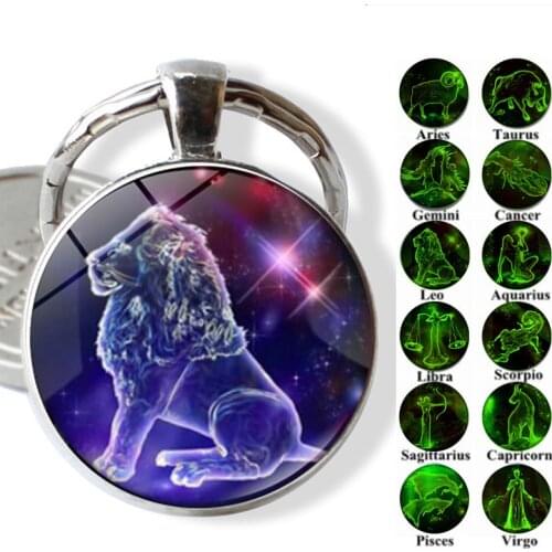 Luminous 12 Zodiac Signs Keychain Constellation Key Chain Leo Libra Virgo Sagittarius Taurus Zodiac Glow Jewelry Birthday Gifts