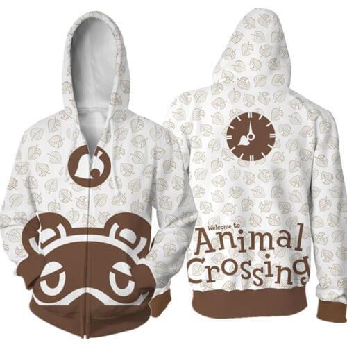 Game Crossing Hoodies Clothing Cosplay Costume 3D Printed Hooded Mens Zipper Sweatshirts Women Tom Animal Nook Harajuku Tops