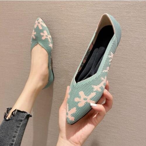 2021 NEW Princess Style Spring Autumn Women Slip on Flat Loafers Ballet Breathable Knit Shoes Maternity Shoes Mujer Loafers 03