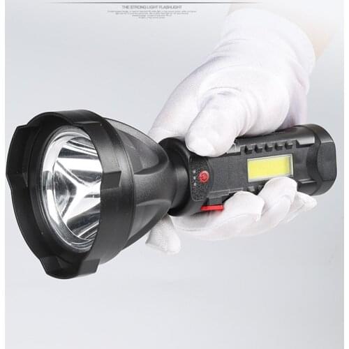 Built in Battery The Farthest Led Flashlight Lighting Distance Big Cup Reflactor Torch Micro USB Rechargeable Outdoor Lantern