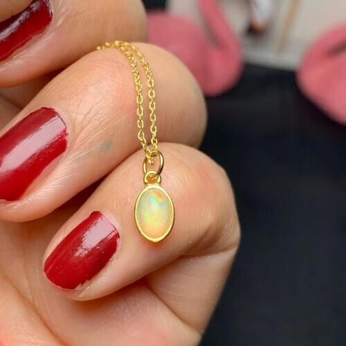 CoLife Jewelry Natural Opal Pendant for Office Woman 4*6mm White Opal Necklace Pendant 925 Silver Opal Jewelry for Daily Wear