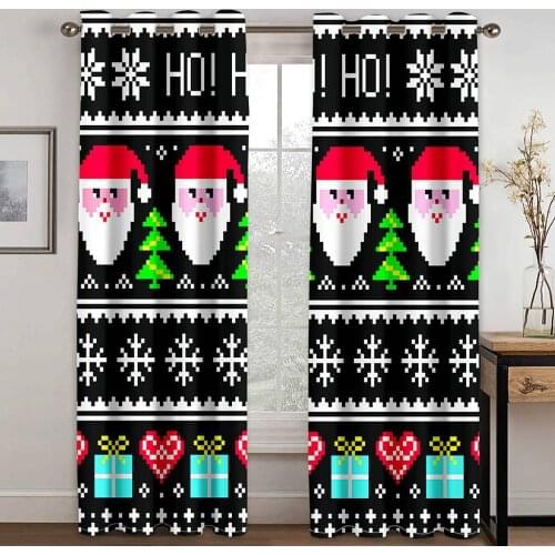 Living Room Shading 90% Decorative Curtain Pixel Christmas Pattern Home Textile Decoration Bedroom Perforated Curtain