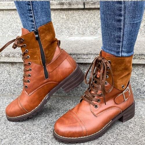 Women New 2021 Autumn Winter Ankle Boots Female Platform Block Heels Slide Zipper Shoes Ladies Lace-Up Buckle Strap Solid Boot