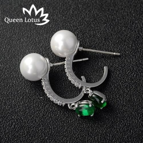 Queen Lotus Elegant Temperament Wild Anti-allergic Silver Needle Stud Earrings Fashion Simple Zircon Pearl Earrings For Women