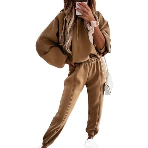 Womens tracksuit women Drawstring Solid Color Long Sleeve Sweatshirt Pockets trouser suits outfit Sets спортивный костюм женск