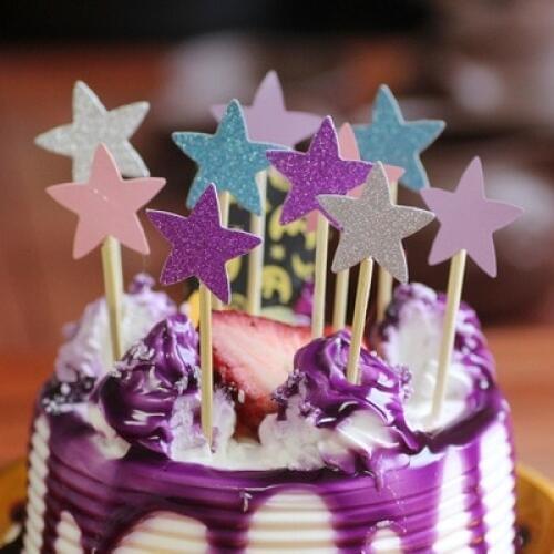 10pcs/lot Lovely Shiny Star Cupcake Toppers Cake Party Supplies Birthday Wedding Party Decoration Wedding Cake Topper