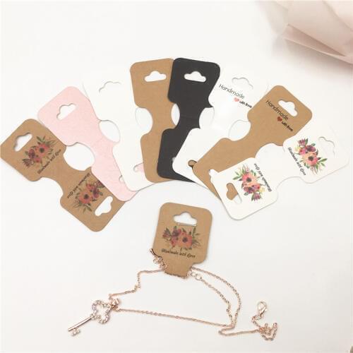 100pcs 9x3.5cm Small Necklace Packing Card,Kraft Cardboard Colorful Printed Chain Jewelry display Card Price Tags