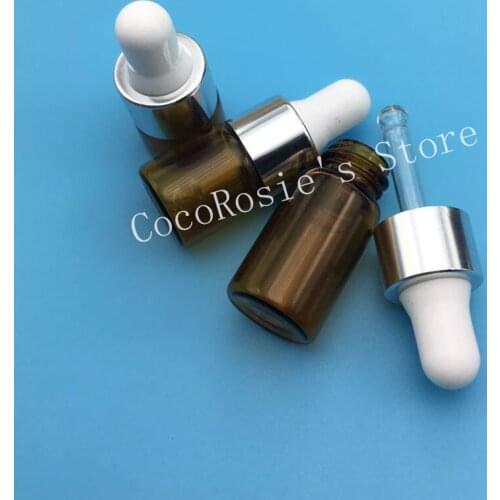 100pcs/lot 1ml,2ml 3ml glass dropper bottle essential oil bottle small amber glass dropper bottle with aluminum ring