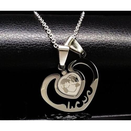 2021 Fashion Lovers Heart Stainless Steel Necklaces for Couple Silver Color Necklace Pendant Jewelry collares mujer N61284B