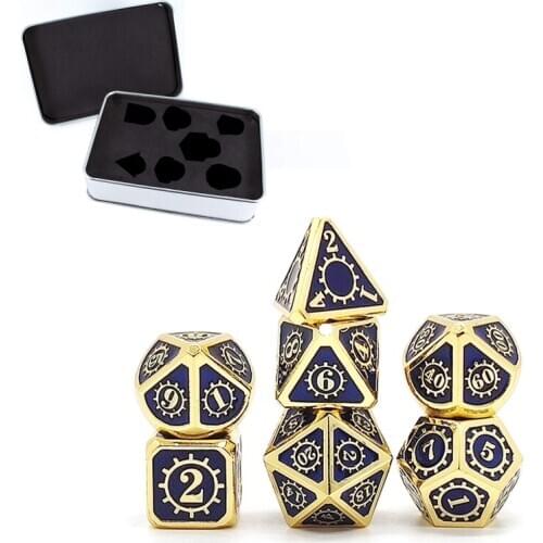 2021 New 7 PCS Steampunk Style Metal Dice Metallic DND Game D&D Dice with Free Metal Case