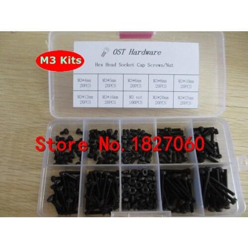 280pcs/box M2 M2.5 M3 Alloy steel screw kits Hex socket head cap screw DIN912 Black steel Hexagon Cylinder Bolt Kits