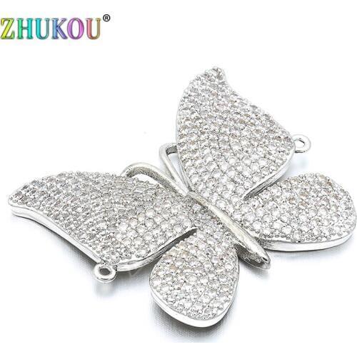 33*30mm Brass Cubic Zirconia Two Loops Butterfly Connectors Diy Jewelry Findings Making, Hole: 1mm, Model: VS113