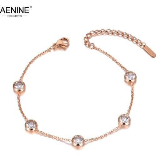 AENINE Trendy Sparkling Stainless Steel 5Pcs CZ Crystal Charm Bracelets For Women Bohemia Beach Chain & Link Bracelet AB20003