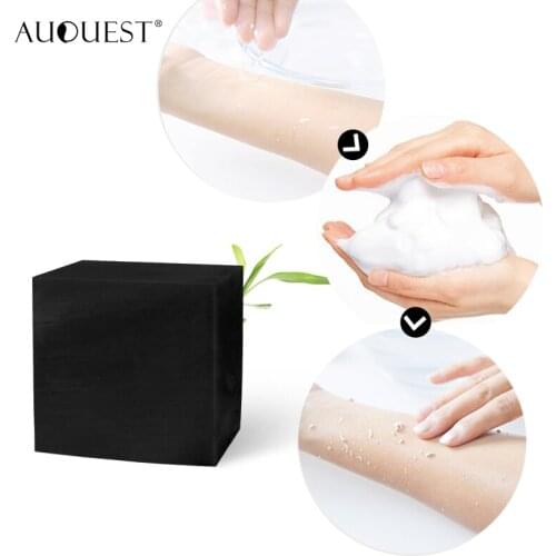 AuQuest Bamboo Charcoal Soap Exfoliation Pores Shrink Bioactive Whitening Body Face Cleanser Handmade Women Beauty Skin Care