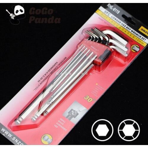 Free Shipping 9 IN 1 Longer Type Sphere Ball Head Hex Key Wrench Set CRV Material 1.5 2 2.5 3 4 etc. RHL-0119