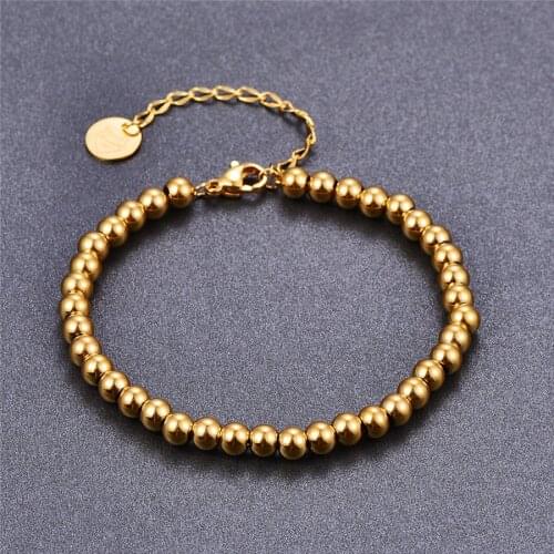Martick Top Quality Polished Gold Color 4MM Steel Boll Prayer Beads Charm Bracelets For Women Fashion Jewelry B223