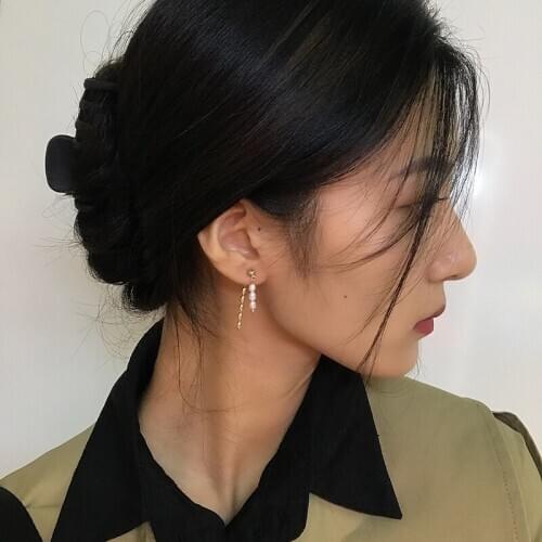 Beads Chain Real Pearl Drop Earrings Brass With 18k Gold Weeding Jewelry Party T Show Gown Runway rare Korean Japan Trendy INS