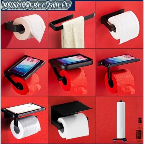Punch-free Kitchen Paper Towel Holder Plastic Wrap Holder Bathroom Toilet Paper Holder Mobile Phone Roll Holder Space Aluminum
