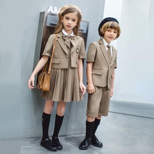 Children Korean Japanese School Uniform For Girls Boys White Shirt Blazer Coat Suspender Dress Shorts Clothes Set Student Outfit