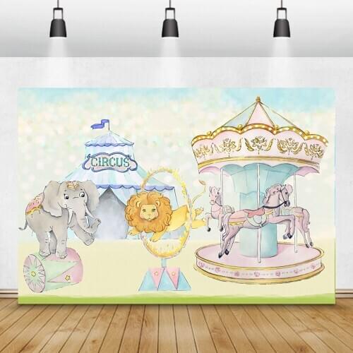 Laeacco Baby Shower Photocall Elephant Circus Tent Carousel Photography Backgrounds Newborn Backdrops Photozone For Photo Studio