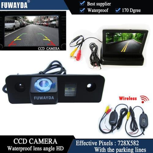 FUWAYDA Wireless Color CCD Chip Car Rear View Camera for SKODA ROOMSTER OCTAVIA TOUR FABIA + 4.3 Inch foldable LCD Monitor